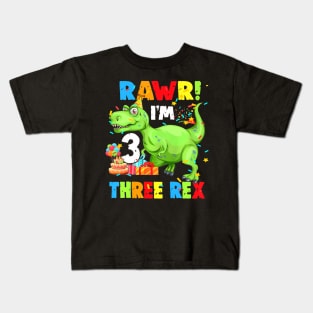 Kids Three Rex Birthday Party Outfit Dinosaur 3 Year Old Boy Kids T-Shirt